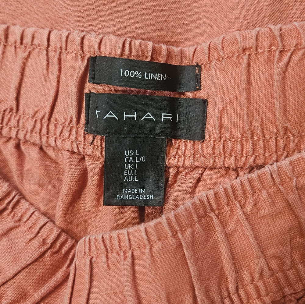Tahari‎ 100% Linen Pants Womens Large Orange Stretch Waist High Rise Wide Leg - Picture 7 of 7